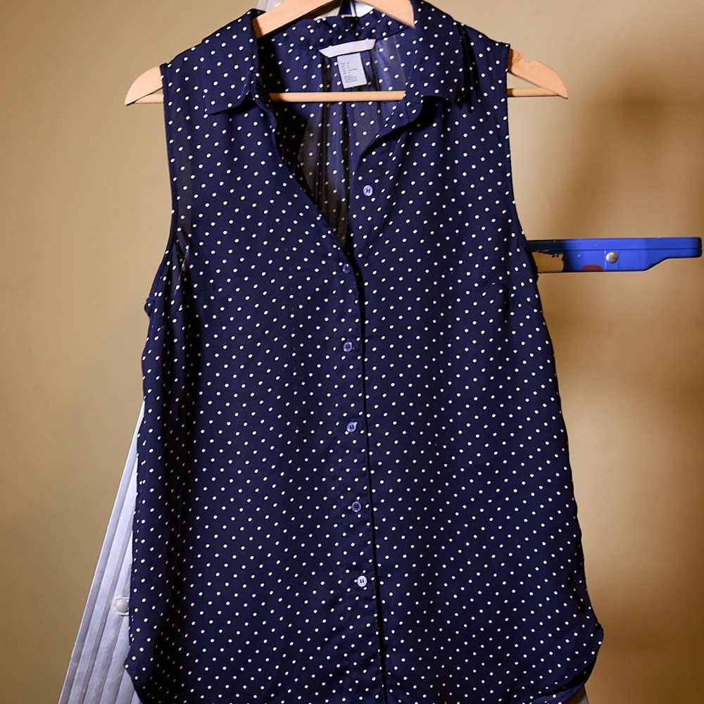 H&M Navy Polka Dot Sleeveless Blouse